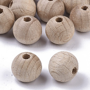 Natural Beech Wood Beads, Round Unfinished Wooden Beads, Undyed, Lead Free, PapayaWhip, 13.5~14x13mm, Hole: 3mm(WOOD-T020-01B)