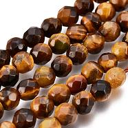 Faceted Grade A Natural Tiger Eye Round Bead Strands, Faceted, 4mm, Hole:0.8mm(G-F260-01-4mm)