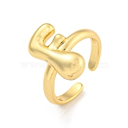 Brass Letter Open Cuff Rings for Women, Adjustable, Real 18K Gold Plated, Letter F, 15~16.5x7~16.5mm(RJEW-G313-01F-G)