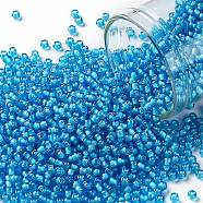 TOHO Round Seed Beads, Japanese Seed Beads, (931) Inside Color Aqua/White Lined, 11/0, 2.2mm, Hole: 0.8mm, about 1110pcs/10g(X-SEED-TR11-0931)