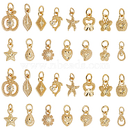 Elite 60Pcs 15 Style Electroplated Alloy Charms, Long-Lasting Plated, with Brass Jump Ring, Starfish & Butterfly & Flower, Golden, 9.5~15x6.5~10.5x2.5~3.5mm, Hole: 3.5mm, 4pcs/style(FIND-PH0006-30)