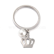 Dual-use Items, 304 Stainless Steel Finger Rings or Pendants, with Plastic Round Beads, Crown, White, Stainless Steel Color, US Size 5~9(15.7~18.9mm)(RJEW-O045-19-P)
