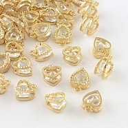 Heart Alloy Charms, with Cubic Zirconia, Light Gold, 12x8.5x5mm, Hole: 1mm(X-ZIRC-R007-043A-03)