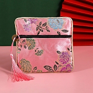 Floral Print Polyester Jewelry Storage Zipper Pouches, with Tassels, Square, Pink, 12x12cm(PW-WG21688-08)