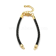 Leather Braided Cord Link Bracelets, Fit for Connector Charms, with Long-Lasting Plated Rack Plating Colden Tone Brass Lobster Claw Clasp & Chain Extender, Black, 6x1/8 inch(15.2cm), Hole: 2mm(MAK-K022-01G-12)