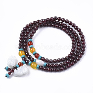 3-Loop Wrap Style Buddhist Jewelry, Natural Garnet Mala Bead Bracelets, with Jade Pendant, Stretch Bracelets, Round, 2 inch(5.2cm)(BJEW-S140-16)