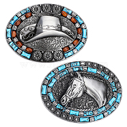 2Pcs 2 Style Zinc Alloy Smooth Buckles, Belt Fastener for Men, with Synthetic Turquoise, Oval with Cowboy Hat & Horse, Gunmetal, 73.5~75x99~101x28mm, 1pc/style(AJEW-GA0006-52B)