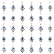 30Pcs Alloy Pendants, with Resin Beads and Zinc Alloy Lobster Claw Clasps, Hamsa Hand with Evil Eye, Antique Silver & Platinum, Royal Blue, 40mm(HJEW-SC0001-14)