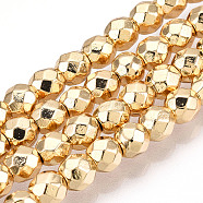 Electroplate Non-magnetic Synthetic Hematite Bead Strands, Round, Faceted, Light Gold Plated, 4mm, Hole: 1mm, about 98~102pcs/strand, 15.7 inch(G-Q465-16KC)