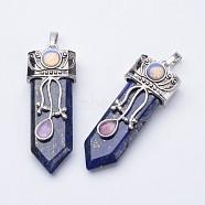 Natural Lapis Lazuli Big Pointed Pendants, with Brass Finding, 57~61x15~20x10~14mm, Hole: 4x7mm(G-F340-05I)