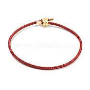 Braided Steel Wire Bracelets Making, with Golden Tone Brass Beads, FireBrick, Inner Diameter: 3-1/8 inch(8cm)(BJEW-H610-02G-02)