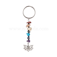 Natural Gemstone Chips Keychains, Alloy Charms Keychains with Iron Split Key Rings, Flower, 8.8cm, Charm: 16x20x1.5mm(KEYC-JKC00474-05)