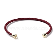 Stainless Steel Cuff Bangle Making, with Golden Tone Brass Finding, for Half Drilled Beads, Dark Red, Inner Diameter: 1-3/4x2-3/8 inch(4.6x6cm), Pin: 1mm(MAK-C004-01G-19)