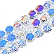 Electroplate Transparent Glass Beads Strands, AB Color Plated, Faceted, Flat Round, Clear AB, 12x5mm, Hole: 0.9mm, about 50pcs/strand, 22.44 inch(57cm)(EGLA-N002-23A-B01)
