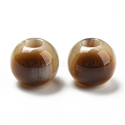 Opaque Resin Two Tone European Beads, Large Hole Beads, Rondelle, Saddle Brown, 14x12mm, Hole: 5mm(RESI-D070-03)