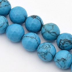 Dyed Faceted Round Synthetic Turquoise Beads Strands, 10mm, Hole: 1mm, about 38pcs/strand, 15.75 inch(G-E302-075-10mm)