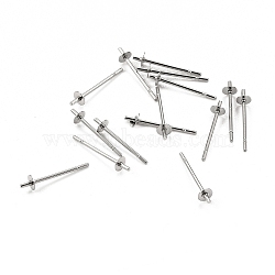 304 Stainless Steel Stud Earring Findings, for Half Drilled Beads, Stainless Steel Color, 14x3mm, Pin: 0.6mm(STAS-I167-05P)