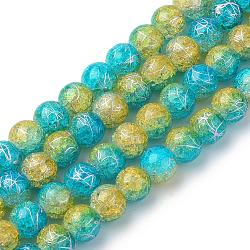 Drawbench Synthetic Crackle Quartz Beads Strands, Dyed, Two Tone Style, Round, Colorful, 8mm, Hole: 1mm, about 50pcs/strand, 15.7 inch(GLAA-S139-8mm-05)