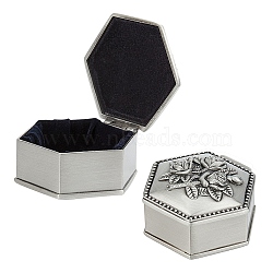 European Classical Princess Jewelry Boxes, Alloy Carved Rose Jewelry Boxes, for Craft Gift, Polygon, Antique Silver, 5.55x5.8x3.3cm(OBOX-NB0001-02)