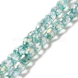 Electroplate Transparent Glass Beads Strand, AB Color Plated, Faceted, Bell, Medium Aquamarine, 6x6mm, Hole: 1.2mm, about 80~81pcs/strand, 18.11~18.27 inch(46~46.4cm)(GLAA-G088-05B)