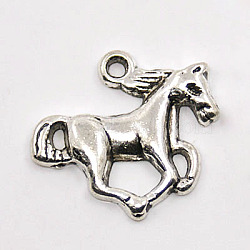 Tibetan Style Pendants, Alloy, Cadmium Free & Nickel Free & Lead Free, Horse, Antique Silver Color, Size: about 15mm long, 20mm wide, 2.5mm thick, hole: 2mm, about 714pcs/1000g(TIBEB-LF1172YKG-AS-FF)