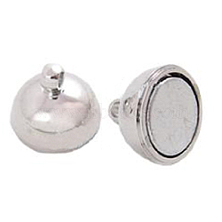 Brass Magnetic Clasps, Round, Platinum, 14x8mm, Hole: 1.5mm(PALLOY-MC043-2P)