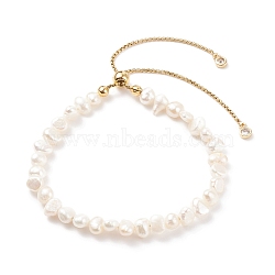 Natural Pearl Beaded Slider Bracelet for Women, Old Lace, Inner Diameter: 2-1/8~3-3/8 inch(5.4~8.5cm)(BJEW-JB08330-01)