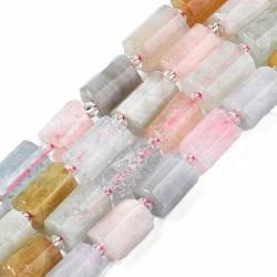 Natural Morganite Beads Strands, with Seed Beads, Faceted Column, 9~14x5~7x5~6mm, Hole: 1.2mm, about 15~17pcs/strand, 7.09 inch(18cm)(G-S376-014)