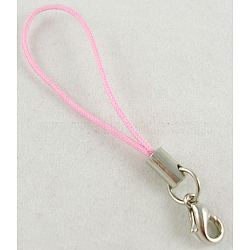 Cord Loop Mobile Phone Straps, with Brass Lobster Claw Clasps, Pink, 60mm(X-SCL004)