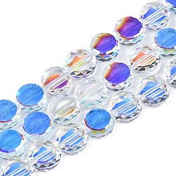 Electroplate Transparent Glass Beads Strands, AB Color Plated, Faceted, Flat Round, Clear AB, 12x5mm, Hole: 0.9mm, about 50pcs/strand, 22.44 inch(57cm)(EGLA-N002-23A-B01)