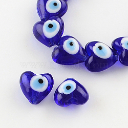 Heart Evil Eye Lampwork Bead Strands, Blue, 13~15x15x9mm, Hole: 2mm, about 24pcs/strand, 11.4 inch(X-LAMP-R119-01)