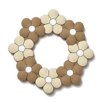 Flower Silicone Focal Beads, Silicone Teething Beads, Camel, 90x90x9mm, Inner Diameter: 41mm