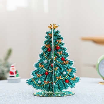 DIY Christmas Tree Display Decor Diamond Painting Kits, Including Plastic Board, Resin Rhinestones, Pen, Tray Plate and Glue Clay, Teal, 195x130mm