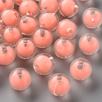 Transparent Acrylic Beads, Bead in Bead, Round, Salmon, 11.5x11mm, Hole: 2mm, about 520pcs/500g