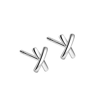 Anti-Tarnish Rhodium Plated Letter X 999 Sterling Silver Stud Earrings for Women, with 999 Stamp, Platinum, 5.5x3.5mm