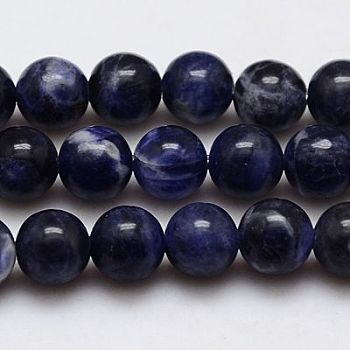 Natural Sodalite Beads Strands, Round, 12mm, Hole: 1mm, about 33pcs/strand, 15.75 inch