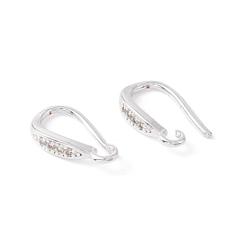 Brass Micro Pave Clear Cubic Zirconia Ear Hooks, with Horizontal Loops, Cadmium Free & Lead Free, Silver, 14x9x3mm, Hole: 1.6mm, 18 Gauge, Pin: 1mm