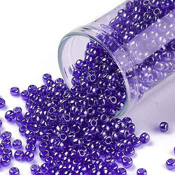 TOHO Round Seed Beads, Japanese Seed Beads, (116) Transparent Luster Cobalt, 8/0, 3mm, Hole: 1mm, about 222pcs/10g