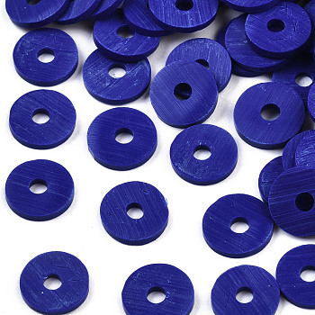 Eco-Friendly Handmade Polymer Clay Beads, Disc/Flat Round, Heishi Beads, Dark Blue, 6x1mm, Hole: 2mm, about 23500pcs/1000g