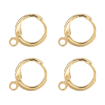Brass Huggie Hoop Earring Findings, with Horizontal Loops, Long-Lasting Plated, Lead Free & Nickel Free, Real 18K Gold Plated, 12 Gauge, 14.7x11.7x2mm, Hole: 1.8mm