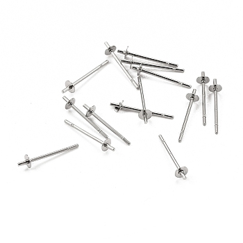 304 Stainless Steel Stud Earring Findings, for Half Drilled Beads, Stainless Steel Color, 14x3mm, Pin: 0.6mm