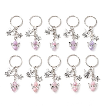 10Pcs 10 Styles Acrylic Keychains, with Tibetan Style Alloy Pendants and Iron Split Key Rings, Angel, Mixed Color, 72mm, 1pc/style