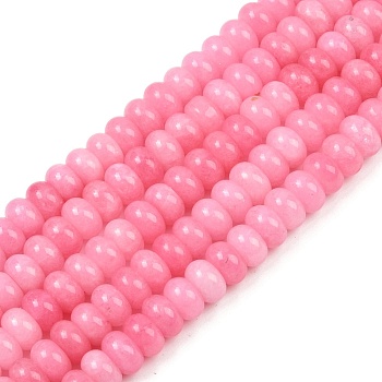 Dyed Natural White Jade Beads Strands, Rondelle, Pearl Pink, 10x6mm, Hole: 1.2mm, about 63pcs/strand, 14.88''(37.8cm)