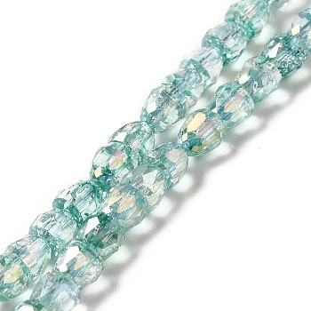 Electroplate Transparent Glass Beads Strand, AB Color Plated, Faceted, Bell, Medium Aquamarine, 6x6mm, Hole: 1.2mm, about 80~81pcs/strand, 18.11~18.27 inch(46~46.4cm)