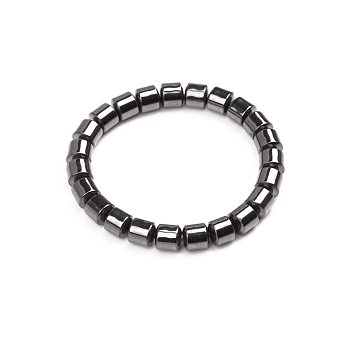 Non-magnetic Synthetic Hematite Beaded Stretch Bracelet, Column, Inner Diameter: 2-3/8 inch(6cm)