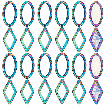 CHGCRAFT 36Pcs 2 Style Rack Plating 304 Stainless Steel Link Ring, Cadmium Free & Nickel Free & Lead Free, Oval & Rhombus, Rainbow Color, 24x13x1.5mm, Inner Diameter: 8~9x16.5~19.5mm, 18pcs/style