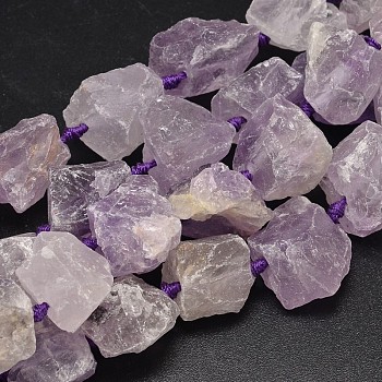 Nuggets Natural Amethyst Bead Strands, Lilac, 16~28x9~20x10~25mm, Hole: 1mm, about 16~17pcs/strand, 15.5 inch