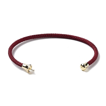 Stainless Steel Cuff Bangle Making, with Golden Tone Brass Finding, for Half Drilled Beads, Dark Red, Inner Diameter: 1-3/4x2-3/8 inch(4.6x6cm), Pin: 1mm