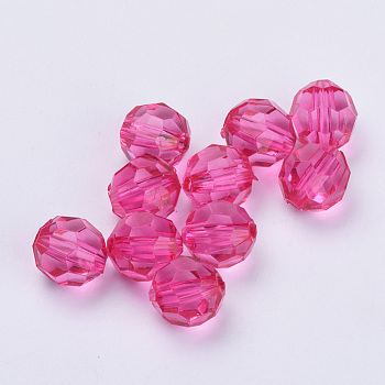 Transparent Acrylic Beads, Faceted, Round, Hot Pink, 12x11.5mm, Hole: 1.7mm, about 550pcs/500g