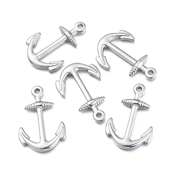 304 Stainless Steel Pendants, Anchor, Stainless Steel Color, 37.5x25x3.5mm, Hole: 3mm